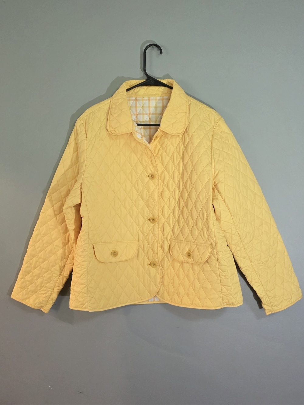 Bright Yellow Quilted Women's Reversible Jacket with Button Front